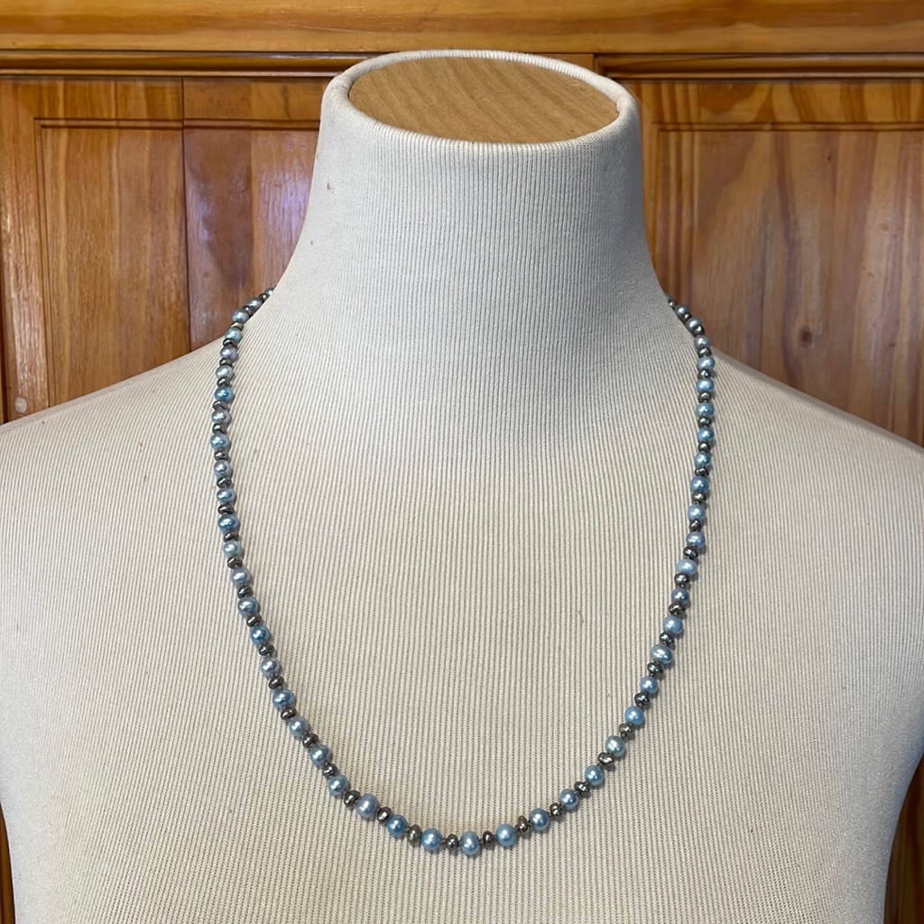 Blue & Grey Pearl Necklace Or Bracelet